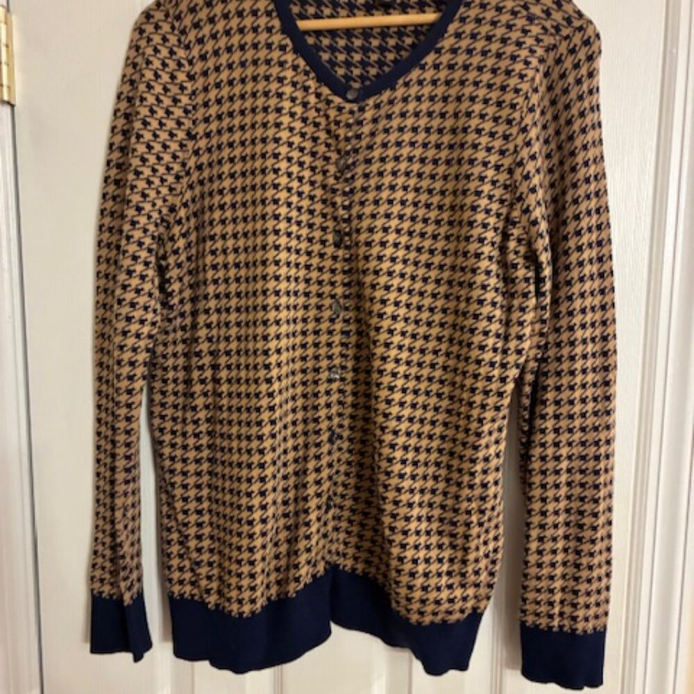 Lands End Women's Tall 100% Supima Cotton Herringbone Cardigan Sweater Size LT
